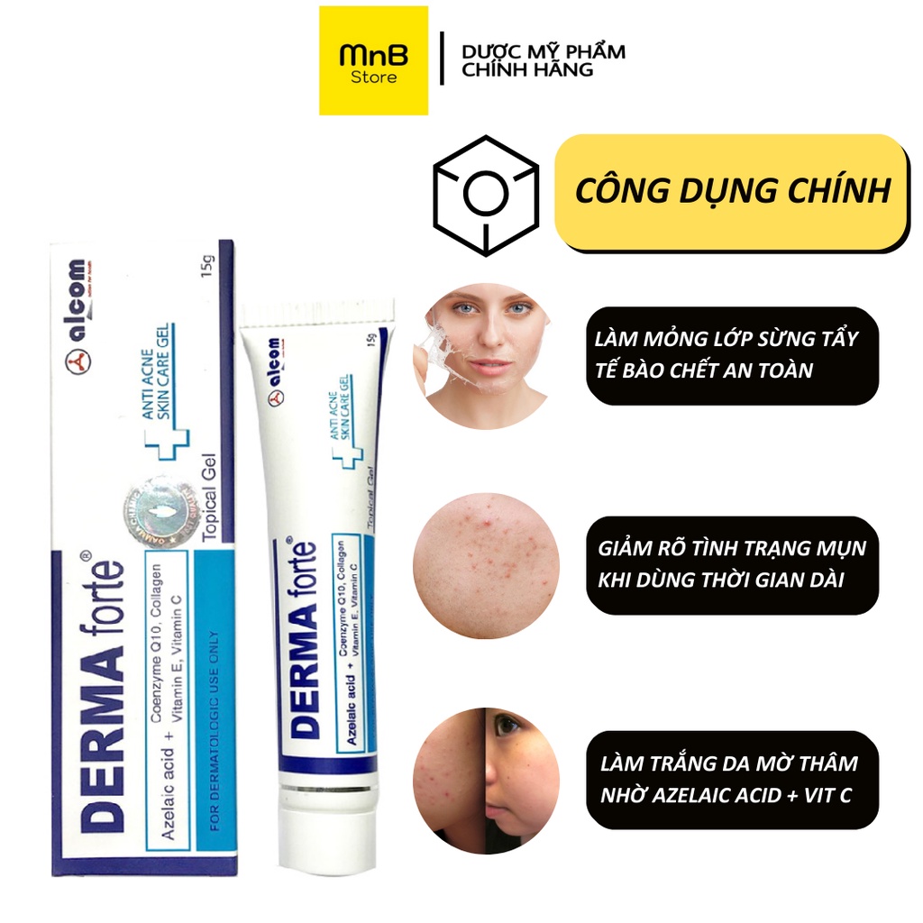 Derma Forte Gel giảm mụn thâm làm sáng da cho da dầu mụn nhạy cảm 15g