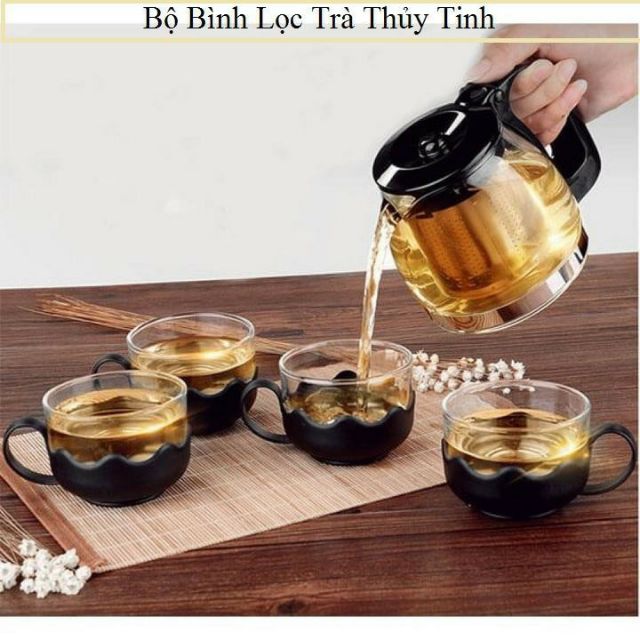 Bình trà thủy tinh detox kèm lõi lọc 4 ly thủy tinh