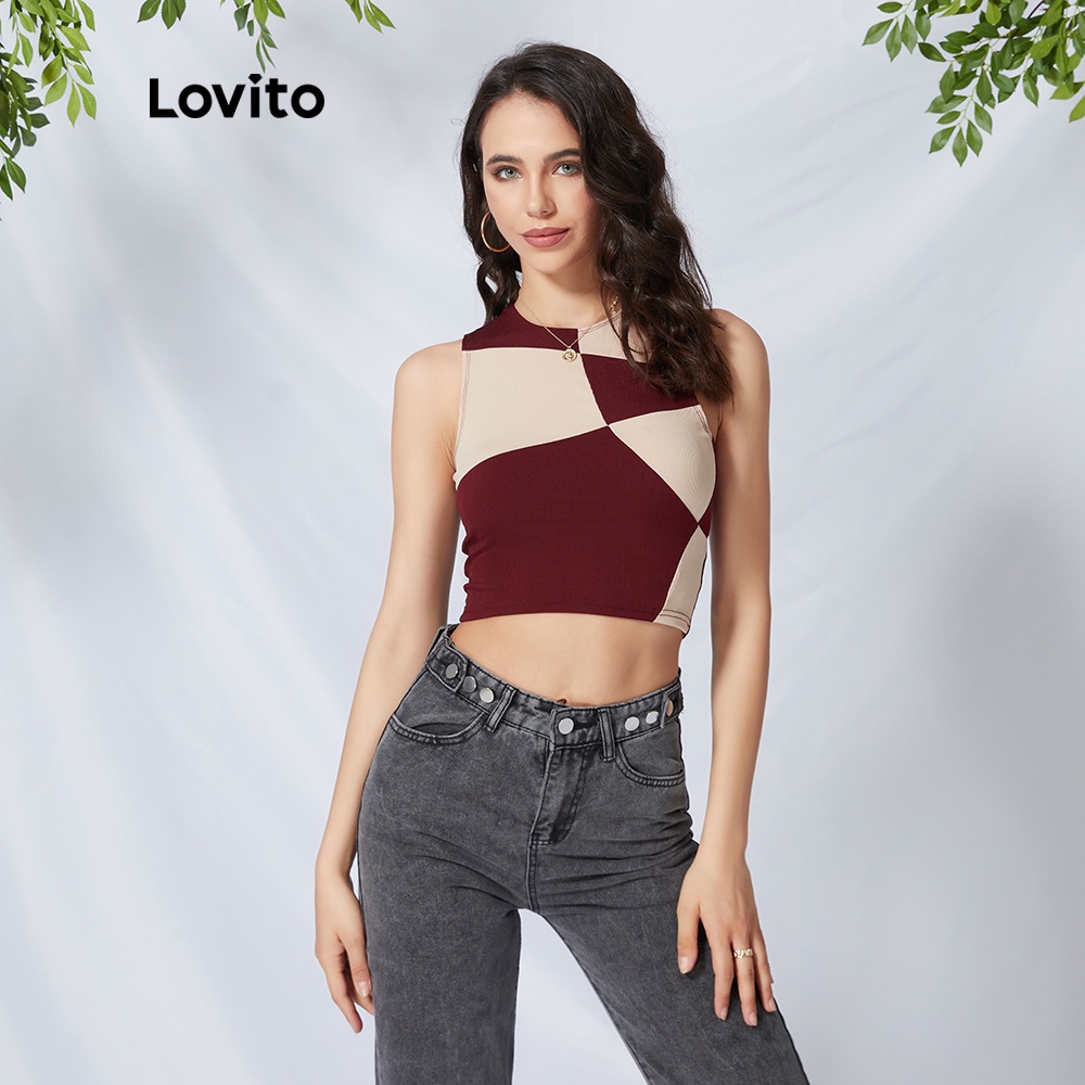  Lovito Áo crop top không tay màu sắc đơn giản L09125 | BigBuy360 - bigbuy360.vn