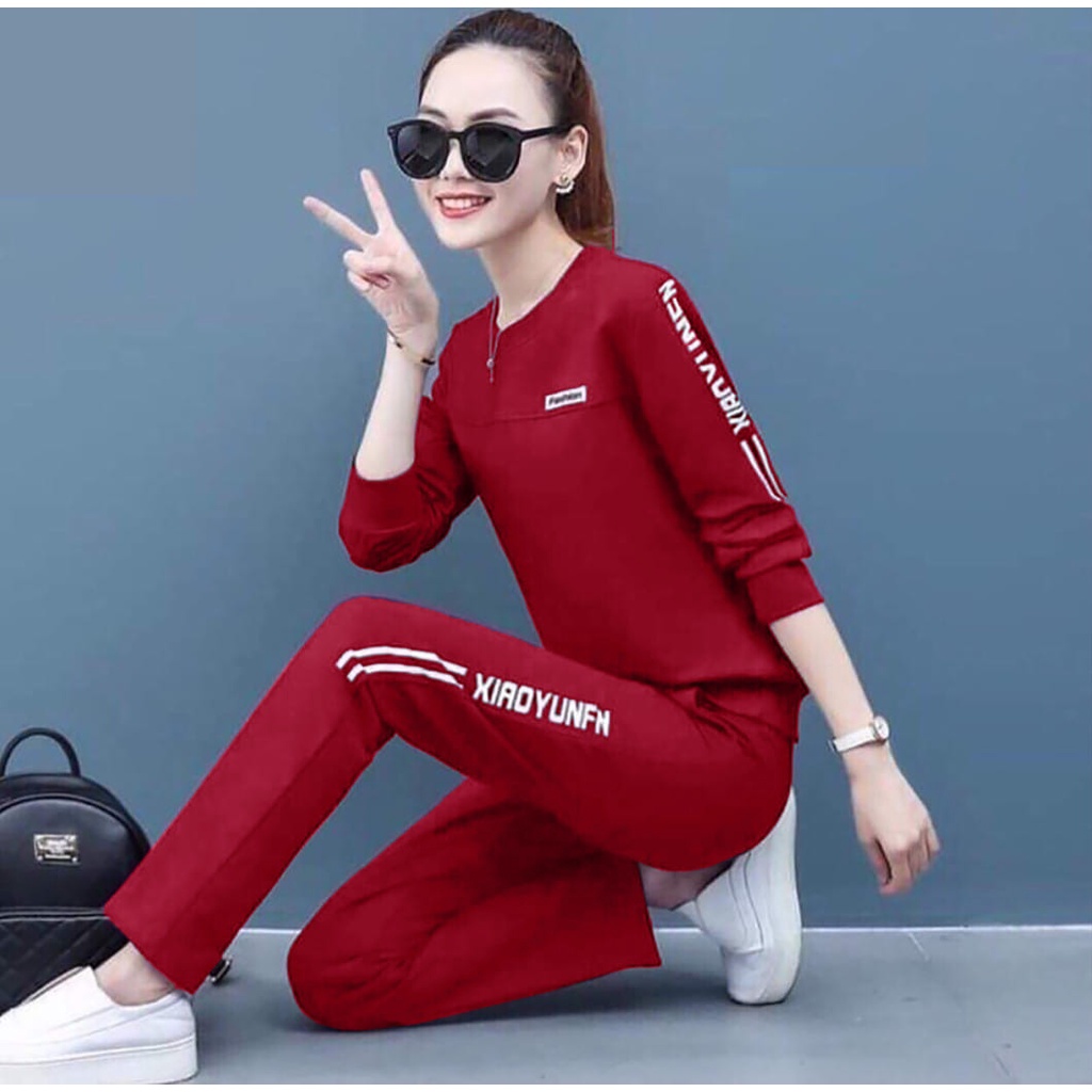 Set CottonTay Dài Dáng Thể Thao - Logo Thêu Phối Sọc - SP Y Hình