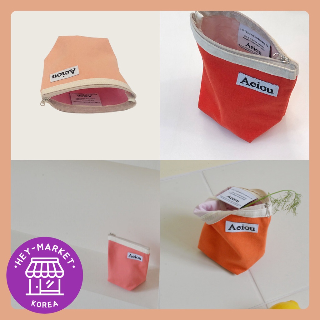 [Aeiou] 🟠Túi Cơ Bản Aeiou (Cỡ M)🟠 Túi Đựng Đồ Trang Điểm / Mỹ Phẩm Đa Năng Màu Cam / Mơ / Cà Rốt / N