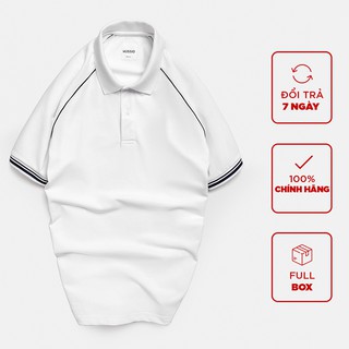 Áo thun polo nam HUSSIO phối viền vai sang trọng