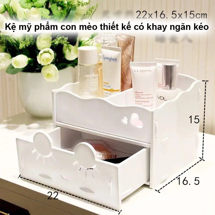 Kệ mỹ phẩm bằng nhựa PVC thiết kế có khay khăn giấy VL4