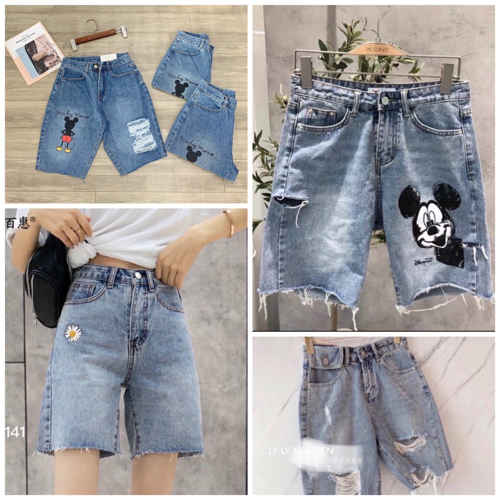 Quần jean ngố mickey Style ulzzang - Quần ngố đùi (kèm ảnh thật) - Quần bò