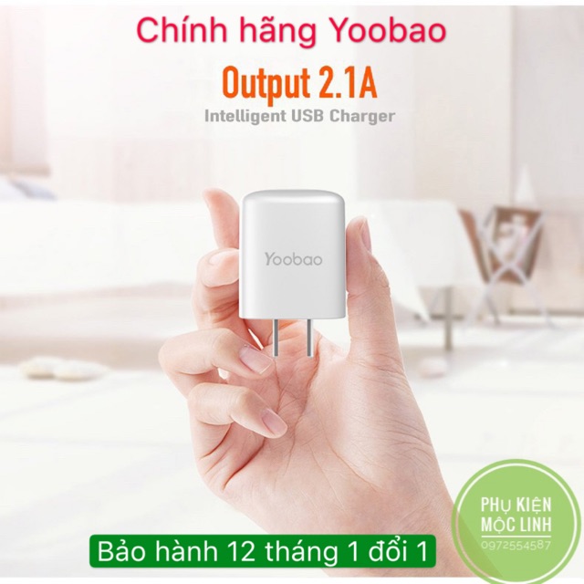 🔜 Cốc sạc củ sạc 1 cổng USB  5v/2.1A 🍬 dùng cho điện thoại, máy tính bảng, sạc dự phòng... YOOBAO 721