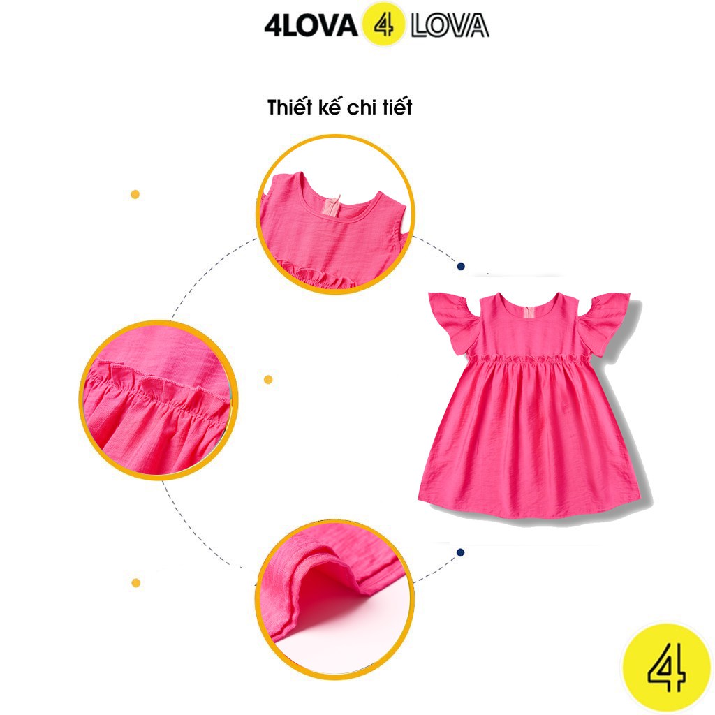 Váy bé gái 4lova chất liệu đũi cotton thoáng mát mềm mại dáng rơi vai đáng yêu cho bé hàng chính hãng