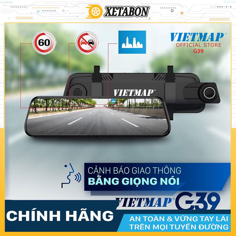 VIETMAP G39-Camera hành trình ô tô Ghi Trước Sau, Chia Sẻ Video Từ Điện Thoại Lên Màn Hình Có GPS + Thẻ Nhớ 32GB