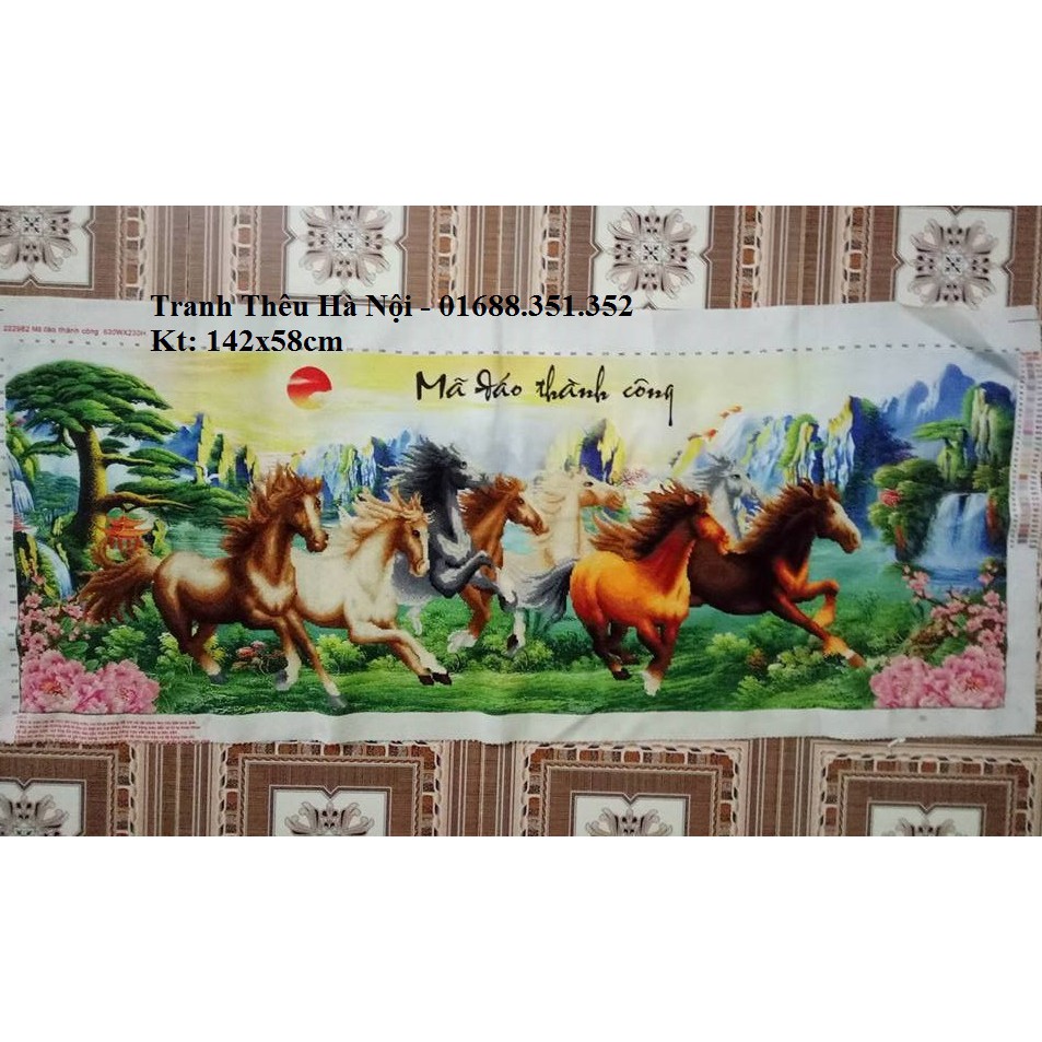 Tranh thêu thành phẩm ngựa Mã đáo thành công 222982-142x58cm-đã thêu