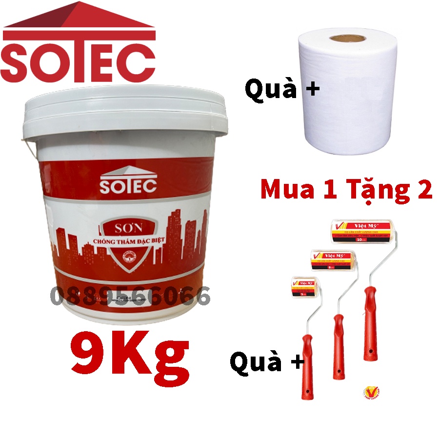 Sơn chống thấm tường, trần nhà, sàn nhà vệ sinh, máng xối, mái tôn - Keo chống thấm Sotec Japan Nitton 9kg