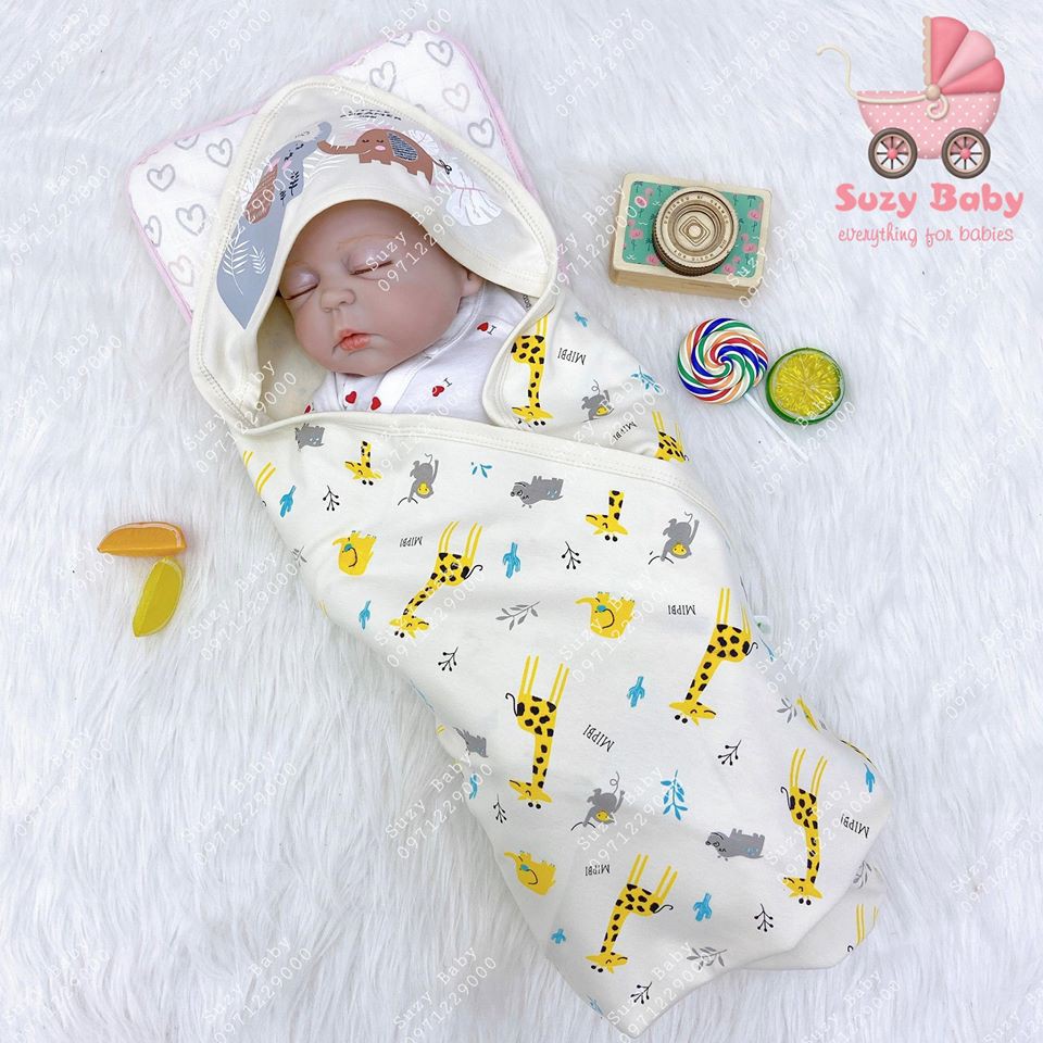 Ủ choàng cotton Mipbi 1 lớp/2 lớp siêu thoáng cho bé