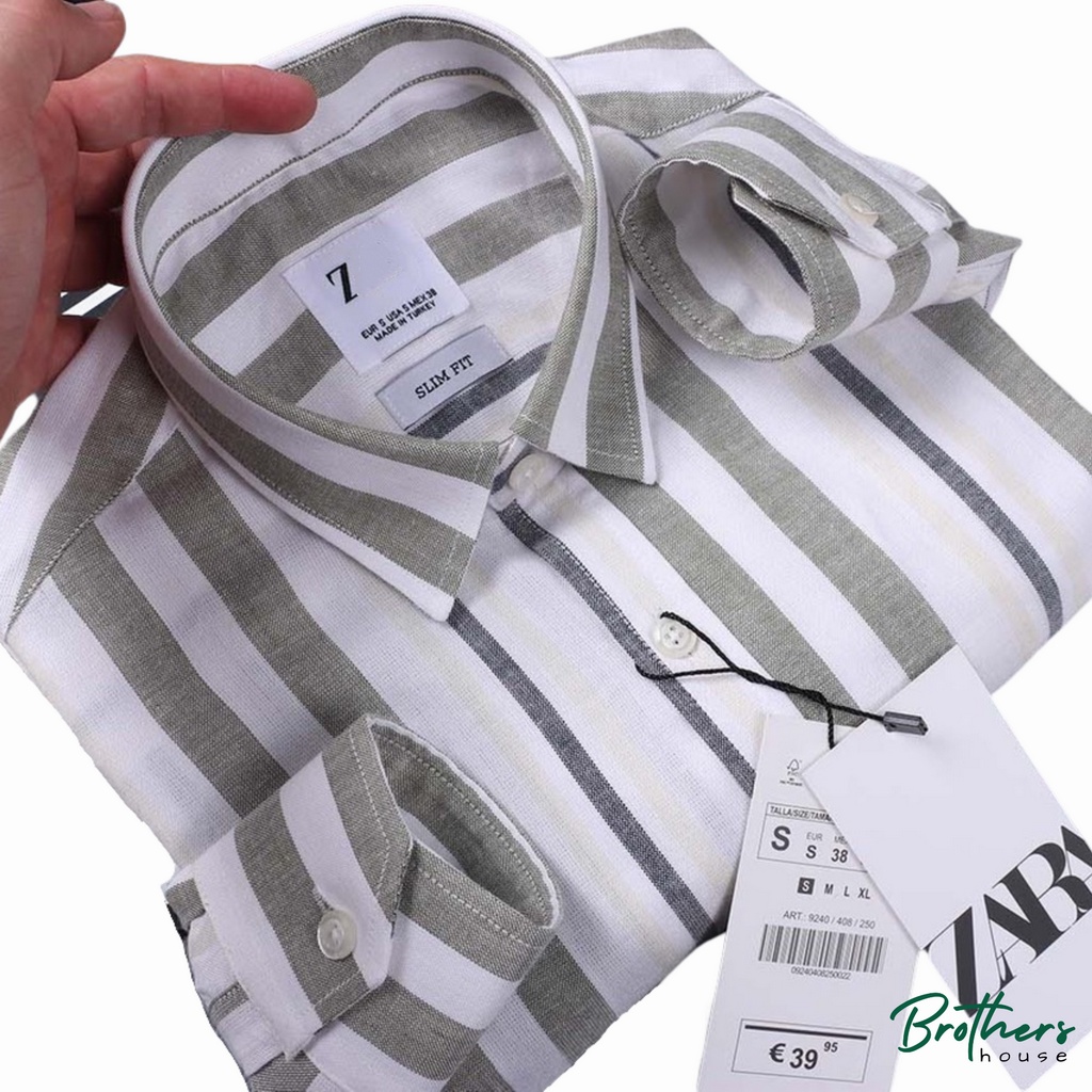 |Xịn ngon| Áo sơ mi linen Z.a.r.a kẻ sọc cực trẻ trung, thoáng mát