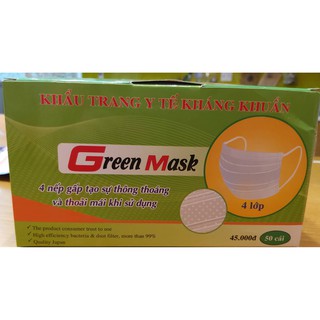 Khẩu trang y tế kháng khuẩn, hộp 50 cái, đóng gói 10 khẩu trang vào 1 bao rất dễ sử dụng( Khẩu trang màu xanh)