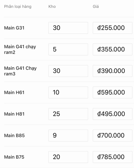 Main giá rẻ 945 G31 G41 H55 H61 H71 H81 B75 B85 H110 chính hãng giá rẻ nhất hàng đẹp bảo quản phòng điều hòa. | WebRaoVat - webraovat.net.vn