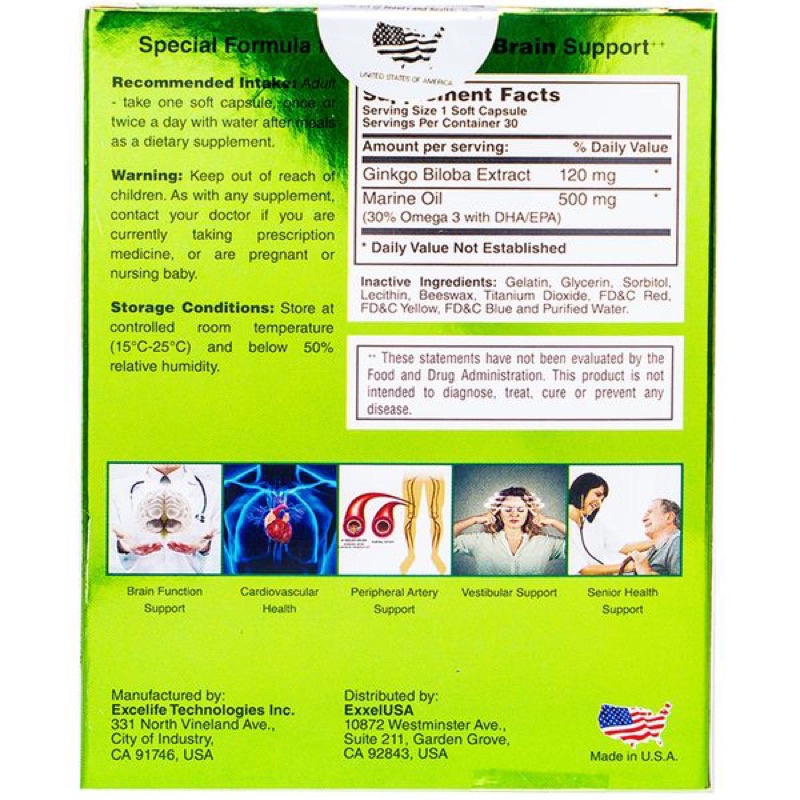 Viên Uống Hoạt Huyết Dưỡng Não Omexxel Ginkgo 120 Excelife 30 Viên