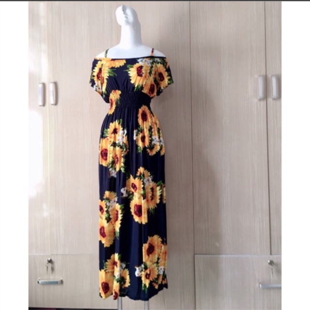 Đầm maxi chất Lanh siêu mát 20 MÀU freesize 65kg đầm đi biển đầm bầu hoa hướng dương