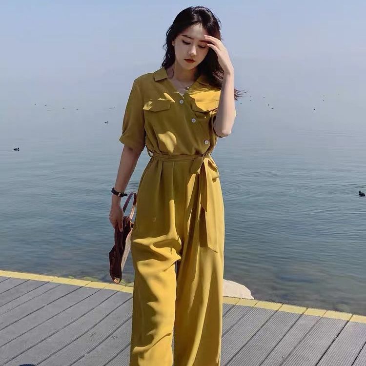 Jumpsuit Lưng Cao Ống Rộng Thời Trang Dành Cho Nữ