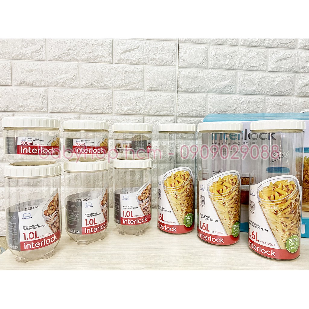 Bộ 9 Hộp Bảo Quản Lock&Lock Interlock INL302S9 [0.5L - 1L - 1.6L] (Nắp Trắng) | BigBuy360 - bigbuy360.vn
