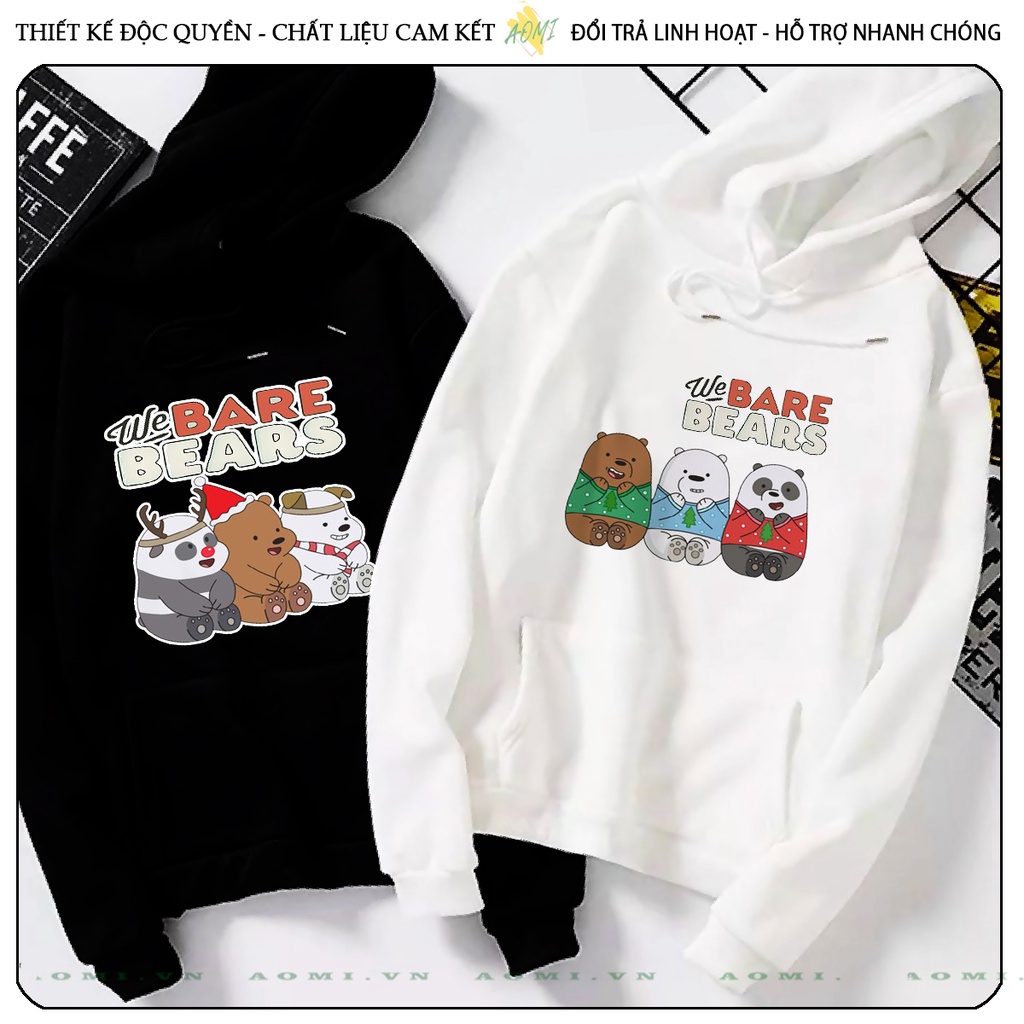 Áo khoác Nỉ Bông HOODIE Kawaii 3 chú gấu we are bear tay dài da cá mũ trùm đầu unisex full size AOMIVN