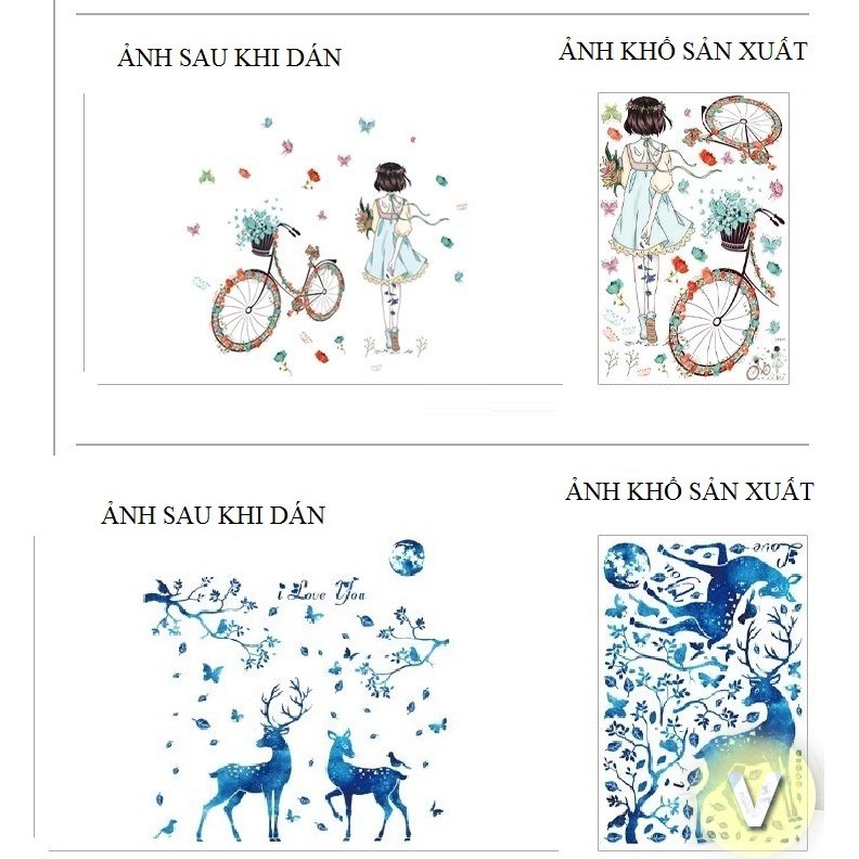 Decal dán tường Hươu nhung và cô gái