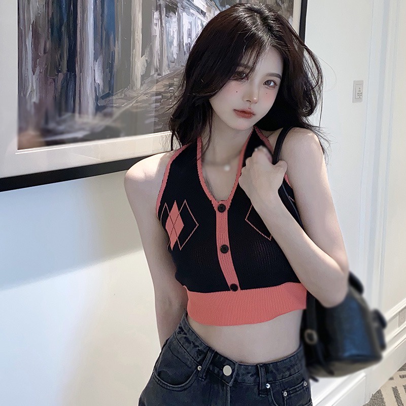 Áo Croptop Dệt Kim Không Tay Trọng Lượng Nhẹ Thời Trang Dành Cho Nữ