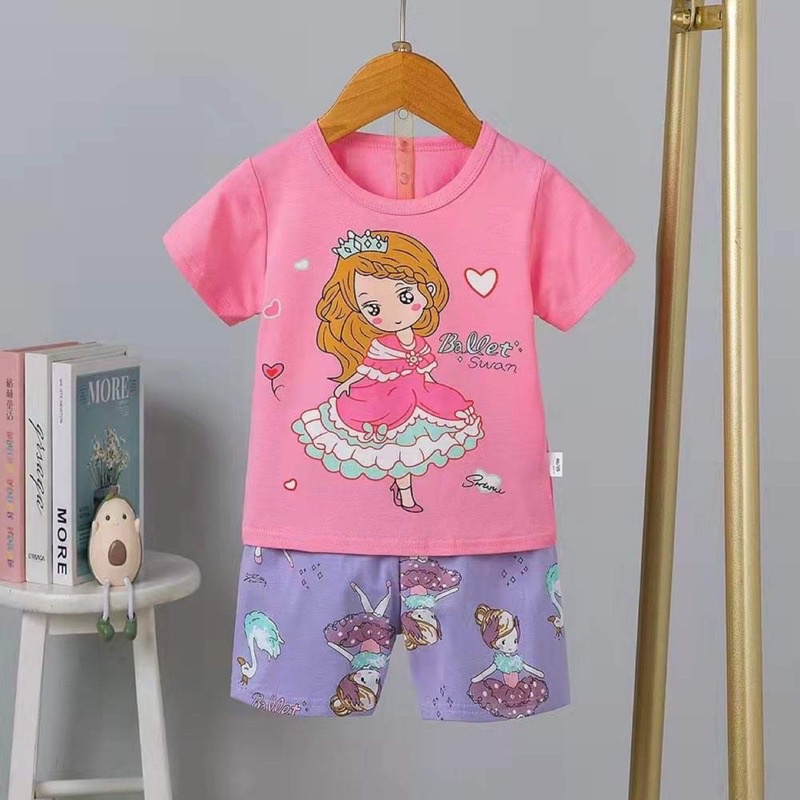 Bộ quần áo trẻ em - Bộ cotton cộc tay xuất Hàn cho bé gái