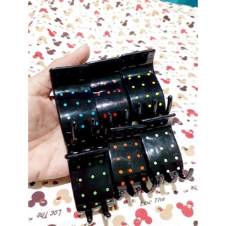 Sale Kẹp tóc 5 răng đen chấm bi màu