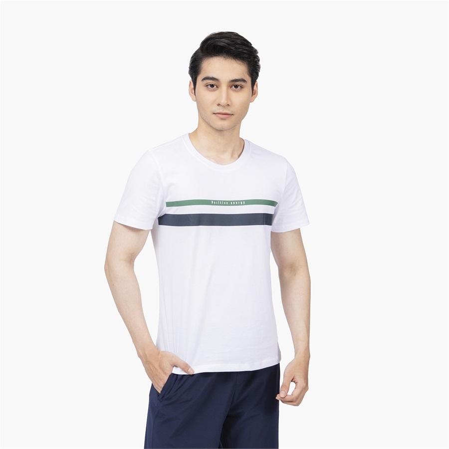 Áo Thun Nam Ngắn Tay ARISTINO ATS010S2 Áo Phông T-Shirt suông vừa trơn màu phối kẻ ngang ngực vải cotton cao cấp Cao Cấp