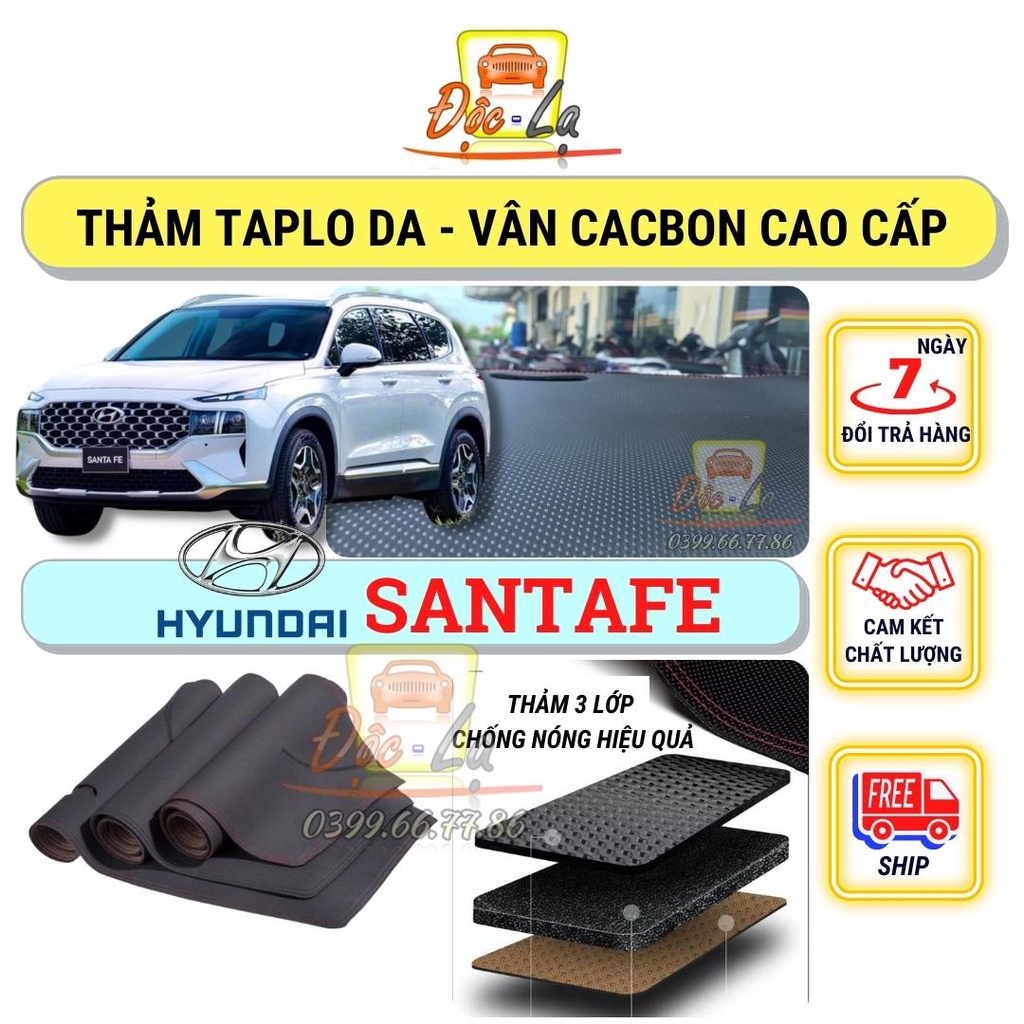 Thảm taplo Hyundai Santafe 2013 - 2021 vân Cacbon 3 lớp cao cấp, chống nóng, bảo vệ ô tô hiệu quả