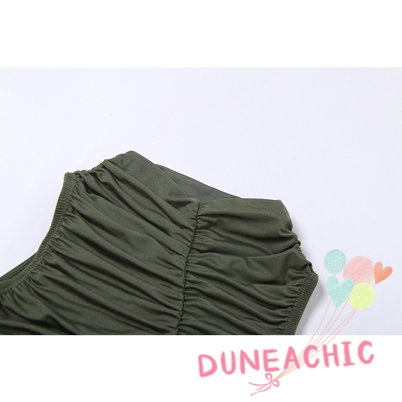 DUNEA Áo tank top cổ tròn xếp ly thời trang đường phố cá tính dành cho nữ