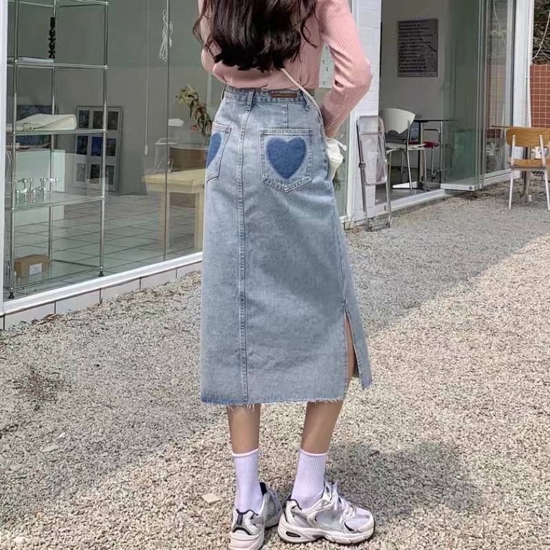 Chân Váy JEAN DENIM DÁNG DÀI XẺ TÀ phong cách HÀN QUỐC cho nữ