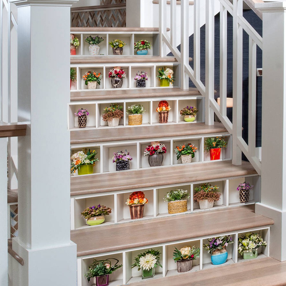 Tranh 3D Dán Cầu Thang Hình Chậu Hoa FS071