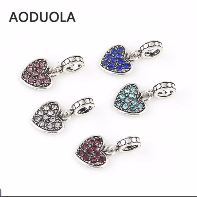 Charm treo trái tim đính đá sáng đẹp dùng làm mặt dây chuyền, vòng Pan, lắc chân, diy...