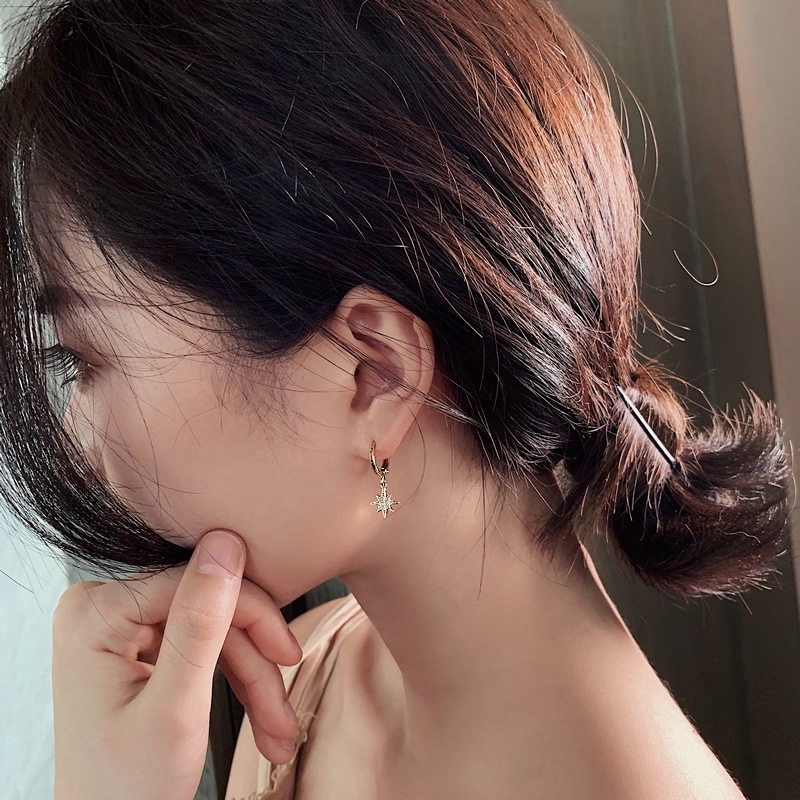 Women Fashion Geometric Asymmetrical Dangle Earring / Female Classic Star Moon Design Drop Earrings / Korean Ear Jewelry