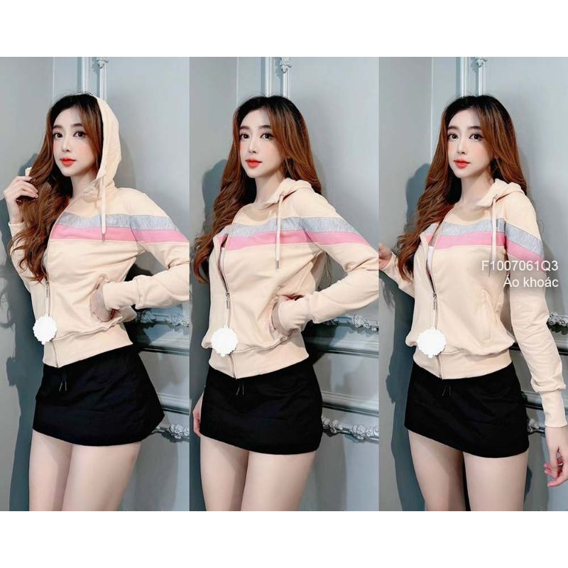 Áo khoác thể thao da cá 6 túi có nón phối viền sọc màu tay dài bo!!!