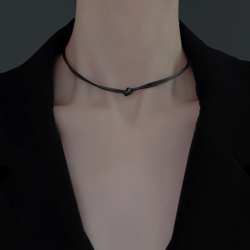 【JIHE】Choker Vòng cổ dây xích màu đen thắt nút phong cách Nhật Hàn thời trang