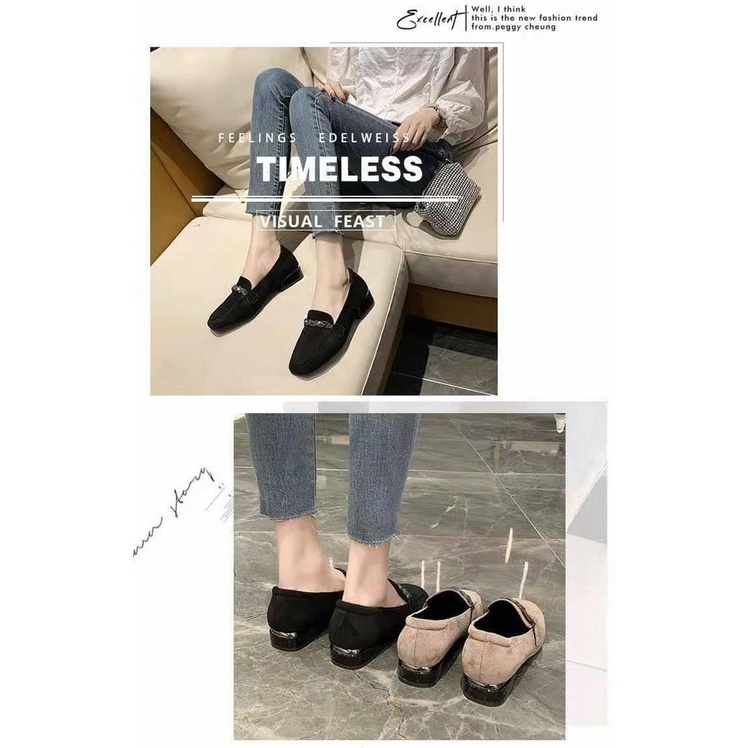 Giày da lộn gót dày mũi vuông thời trang cho nữ