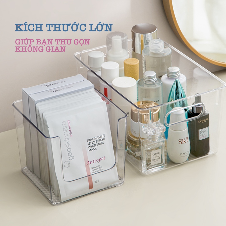 Khay Trong Suốt Đựng Đồ Để Bàn Đa Năng Có Tay Cầm Đựng Mỹ Phẩm Đồ Dùng Học Tập