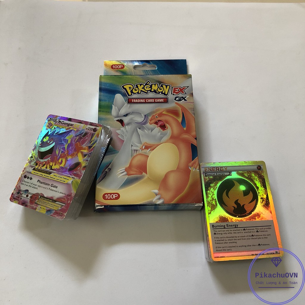 Bộ Thẻ Bài Pokemon 100 thẻ / bộ (bao gồm 59 thẻ EX + 1 thẻ năng lượng + 20 thẻ Mega + 20 thẻ GX) Cao Cấp