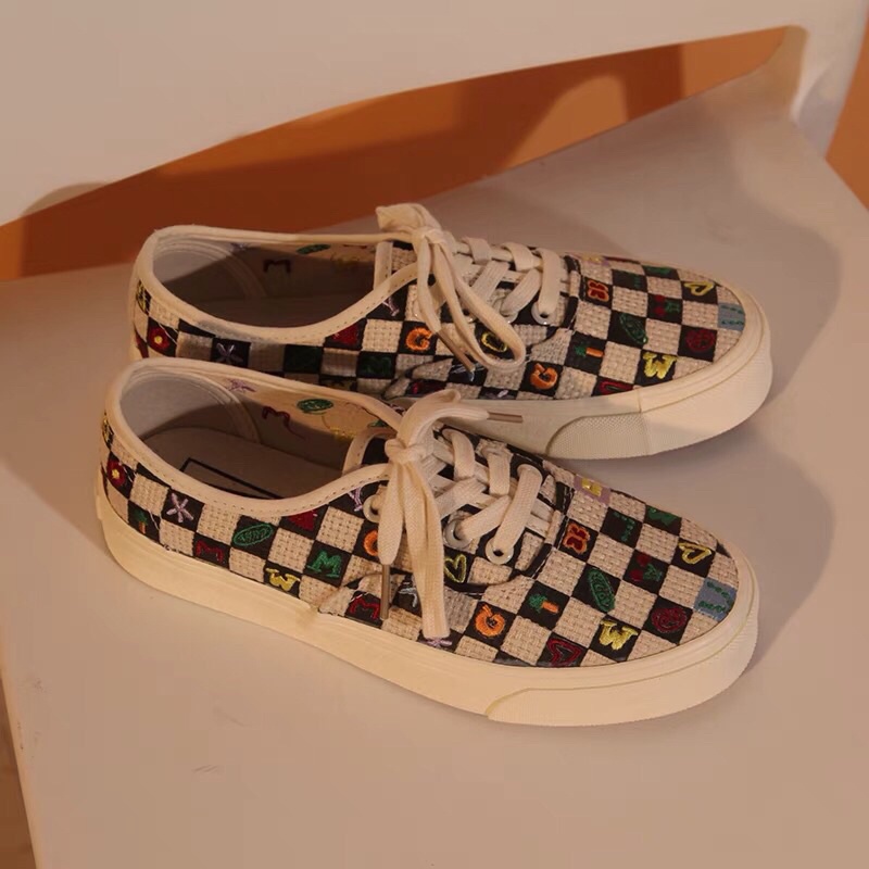 Giày thể thao vải hoạ tiết kẻ caro thổ cẩm phong cách Ulzzang kèm ảnh thật