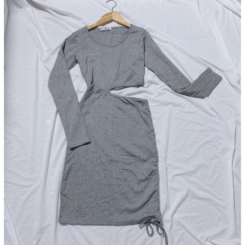 Đầm ôm body kiểu khoét eo cổ vuông tay dài chất vải thun Borip | BigBuy360 - bigbuy360.vn