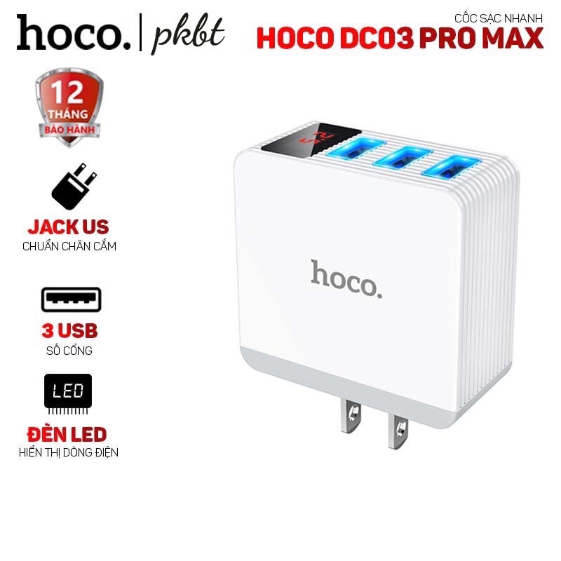 ✔NowShip✔Cốc Sạc Nhanh 3 Cổng CAO CẤP-Led/Củ Sạc Hoco DC03 Pro Max-3.4A(QC 3.0-PD )Cho IPhone IPad SAMSUNG/Android…U79
