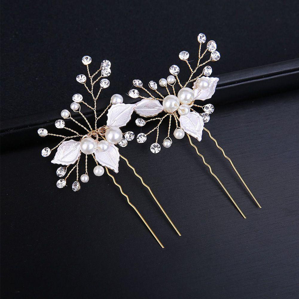 IVORY Trâm Cài Tóc Hình Cành Lá Bằng Hợp Kim Có Đính Đá