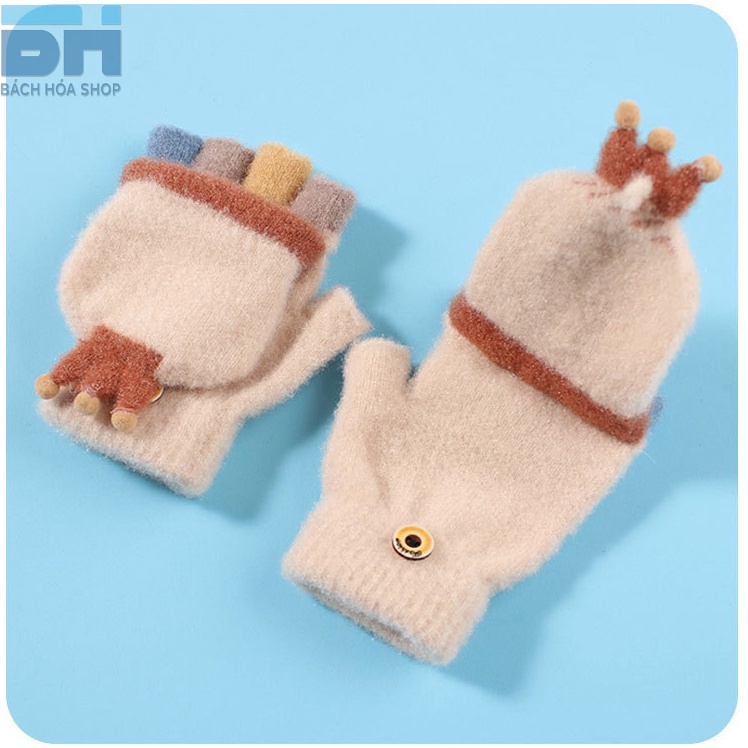 Gang tay len dệt kim, thoáng khí, kháng khuẩn, họa tiết hoạt hình dễ thương (Dành cho bé từ 4-12 tuổi)