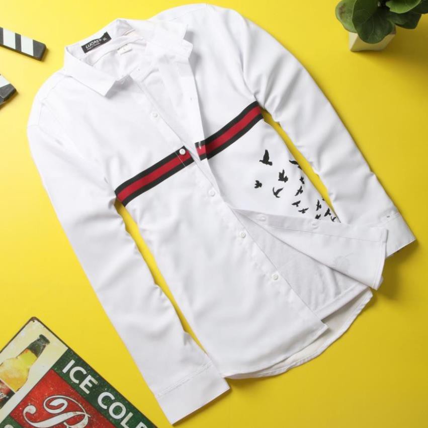 Rẻ Nhất TT Áo sơ mi trắng in hình chim co giãn DD404 shopdichdich