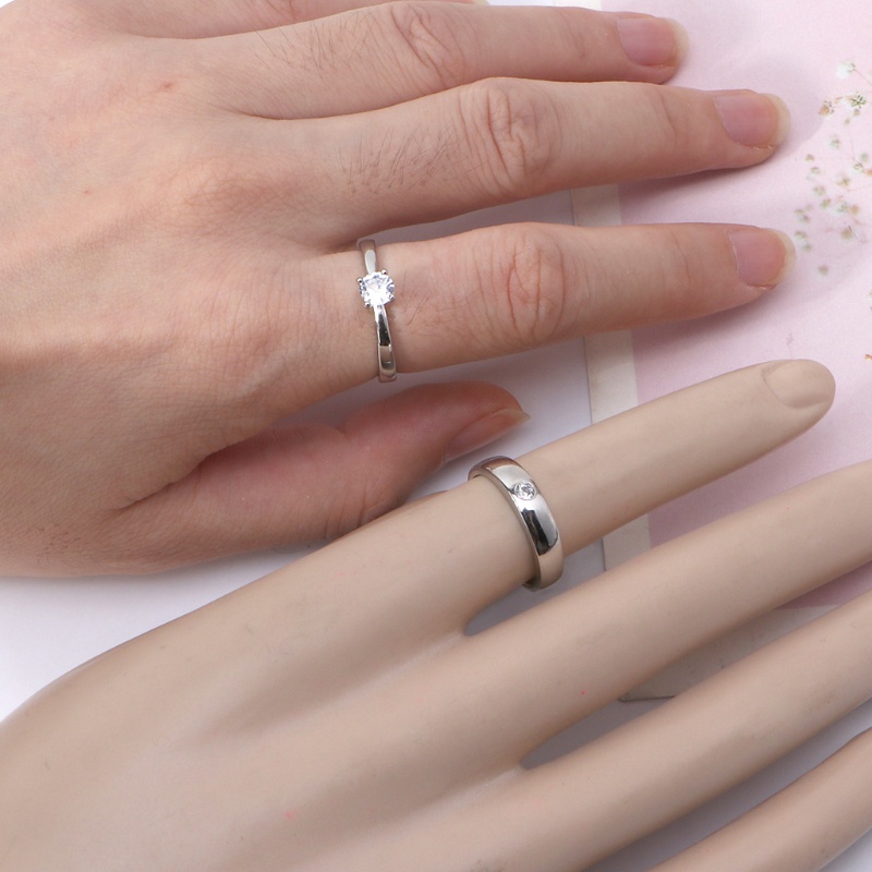 Bộ 2 nhẫn cưới / đính hôn màu bạc độc đáo dành cho cặp đôi 17mm