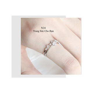 Nhẫn mạ bạc 925 N24 đính hạt hai vòng Hàn Quốc cực thời trang