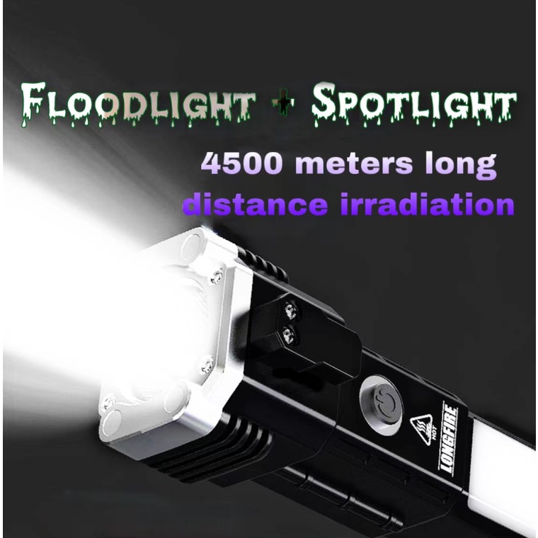 Đèn pin cực sáng đa chức năng Đèn pin LED công tắc đèn làm việc, đèn pin búa thoát hiểm, đèn rọi ngoài trời, thiết bị cắ