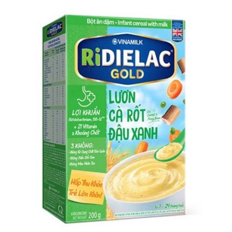 Bột Ăn Dặm RiDielac Gold Lươn Cà Rốt Đậu Xanh - Hộp Giấy 200g&lt;br&gt;