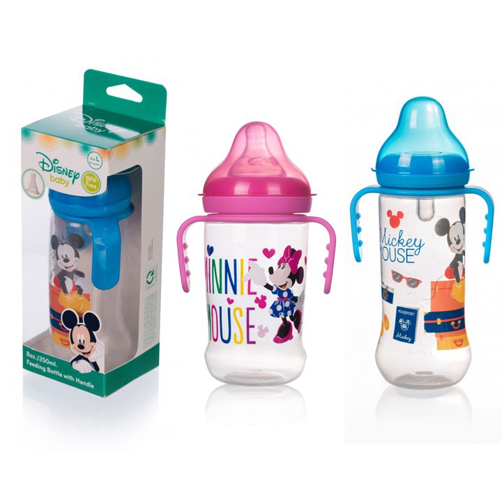 [Đủ size núm S,M,L] Bình sữa Thái Lan hiệu Disney có tay cầm / cổ thường / cổ rộng (125ml, 250ml) nhựa an toàn