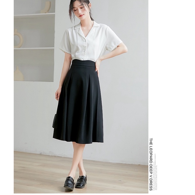 Chân váy chữ A dáng dài xếp li cạp cao thiết kế trẻ trung d68cm